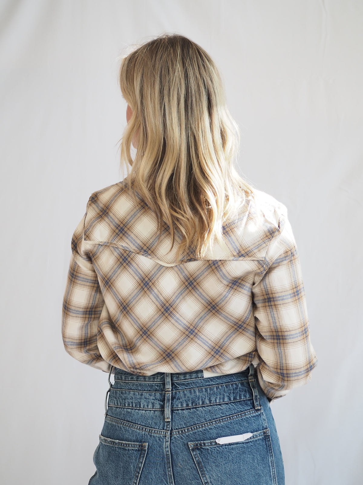 Yana Pearl Snap Plaid Shirt in Cream