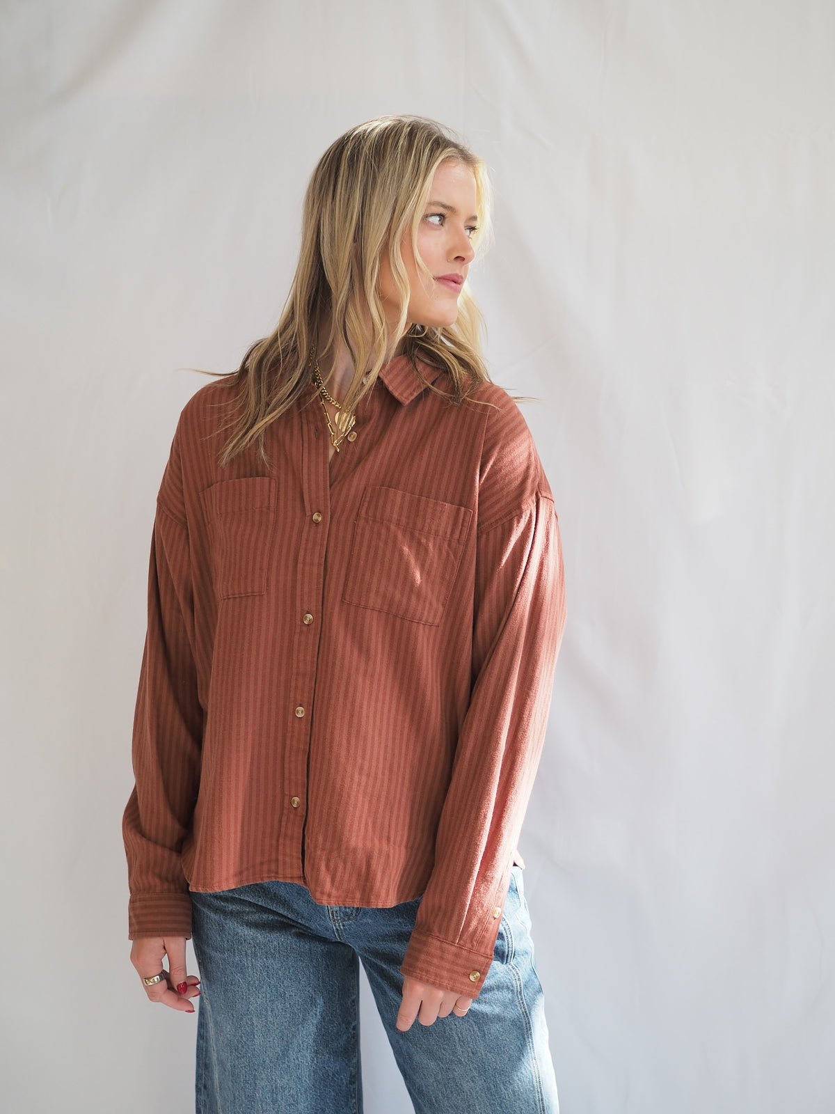 Vermont Button Down Rust Stripe Shirt