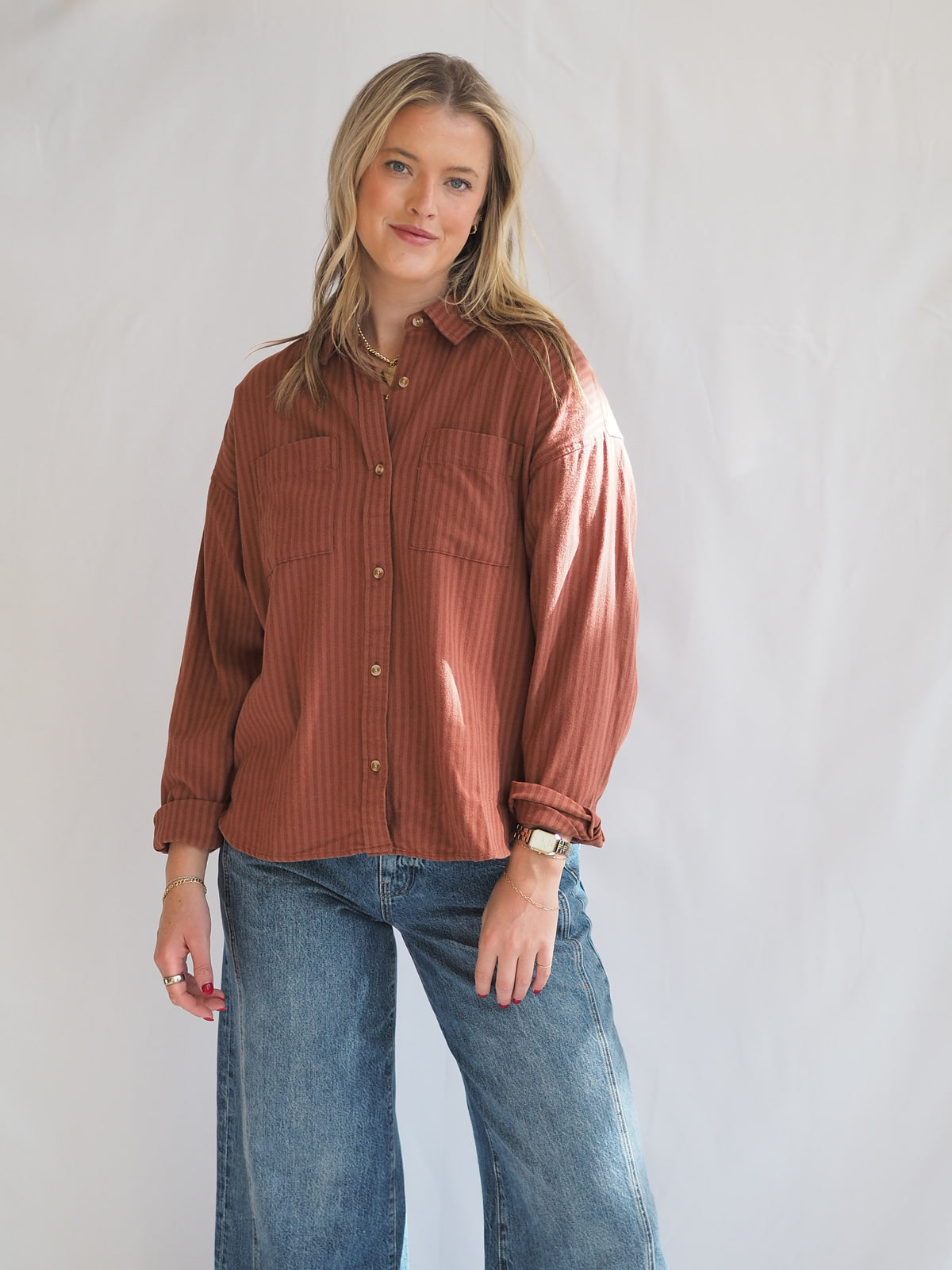 Vermont Button Down Rust Stripe Shirt