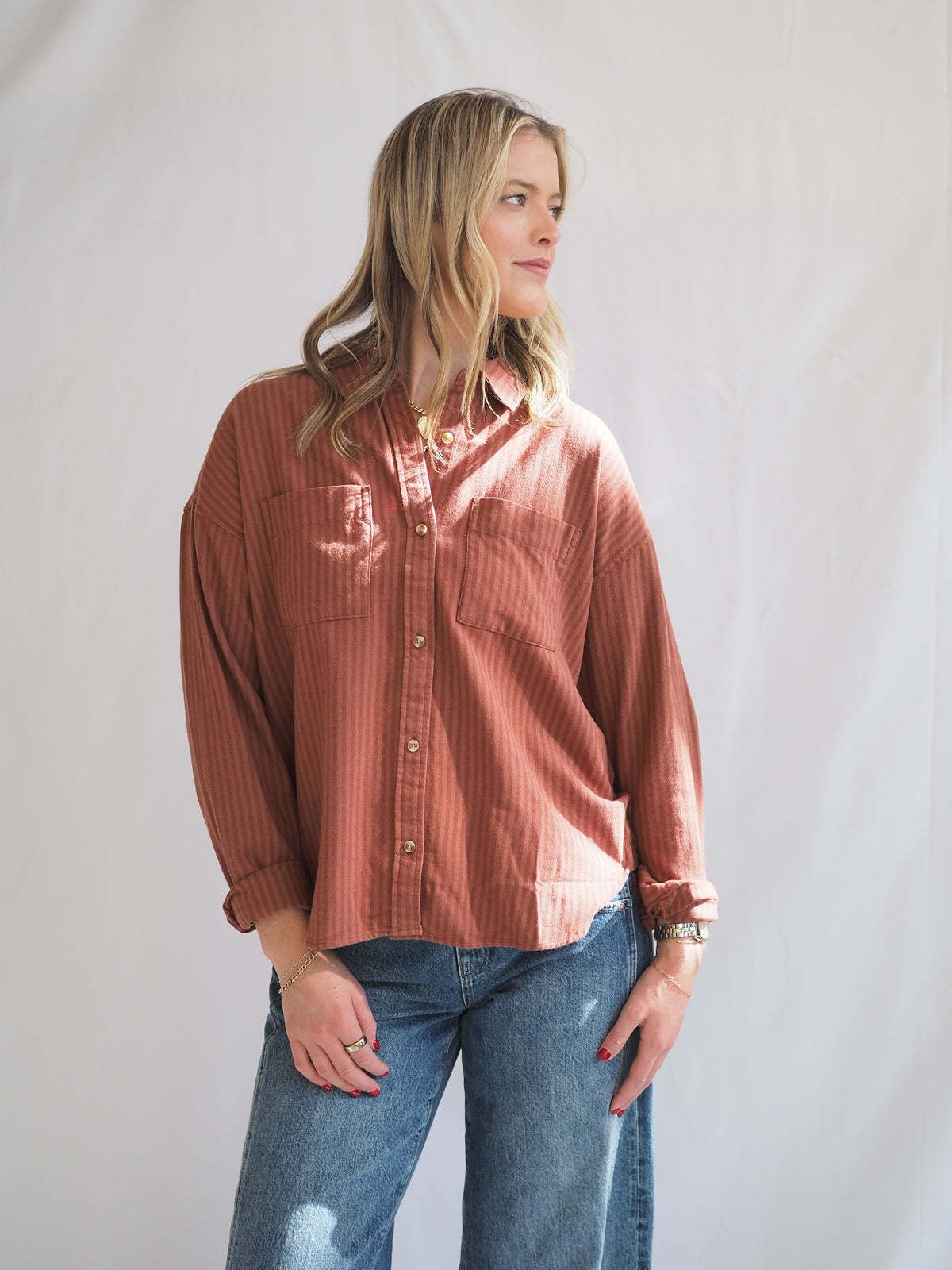 Vermont Button Down Rust Stripe Shirt