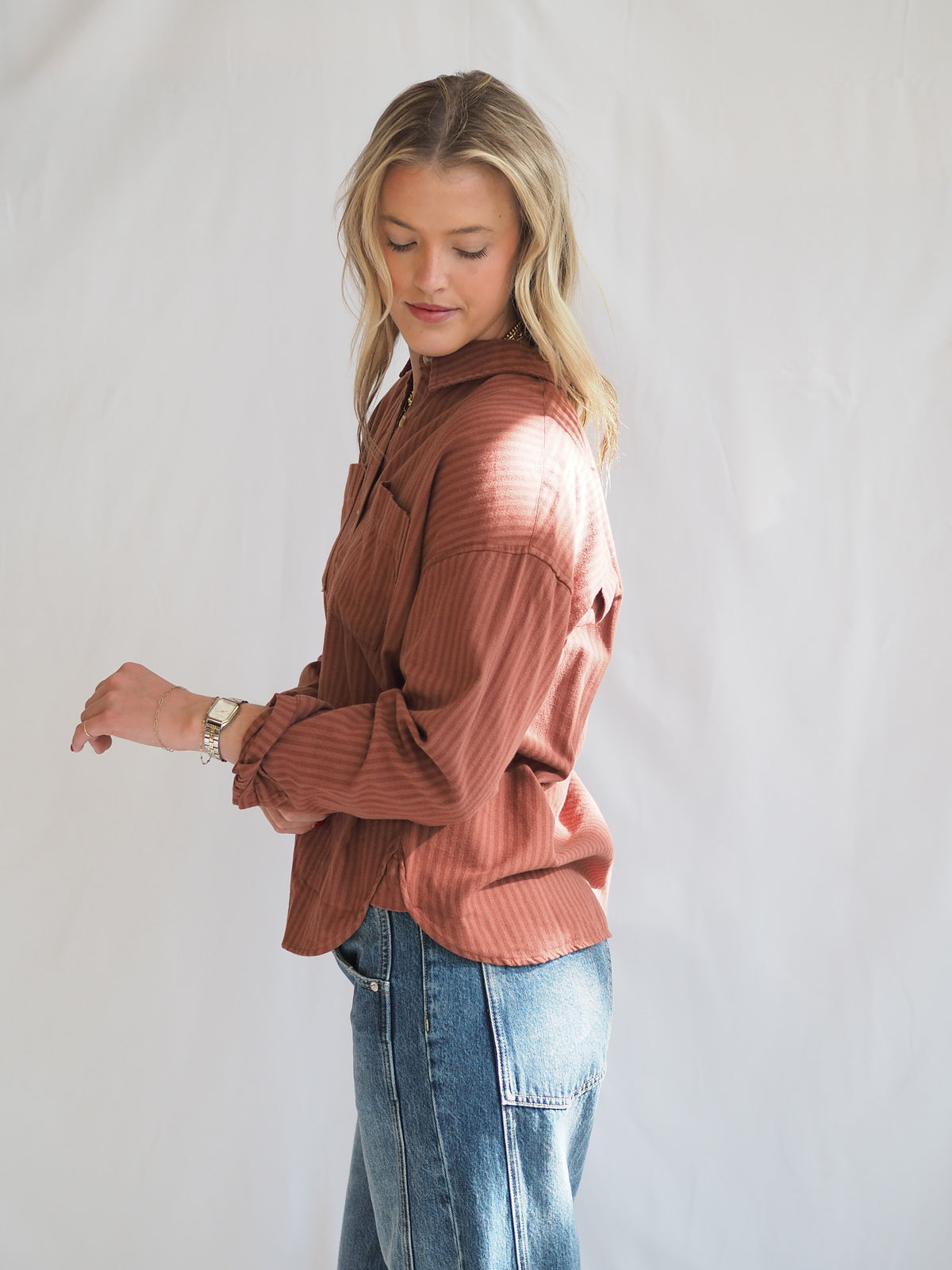 Vermont Button Down Rust Stripe Shirt