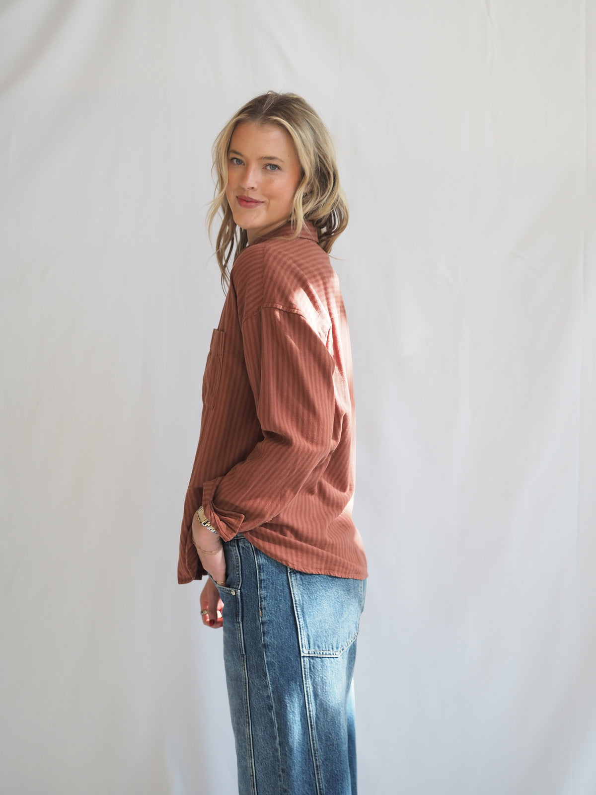 Vermont Button Down Rust Stripe Shirt