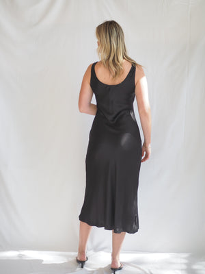 Sienna Black Maxi Satin Dress