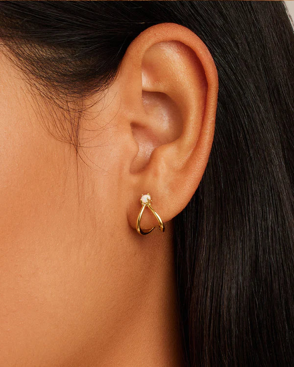 Gorjana Opalite Solitaire Double Huggies - Gold Plated