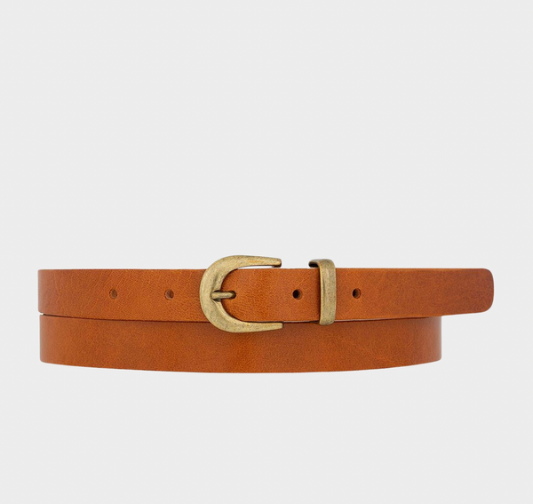 Ank Camel-Skinny Leather Belt XS-75 / Camel
