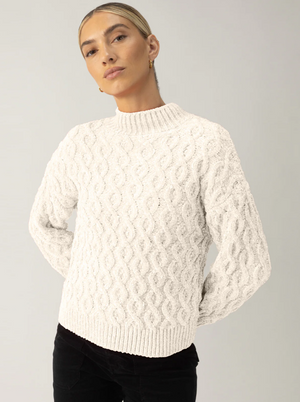 Sanctuary Cable Mock Neck Almond Sweater