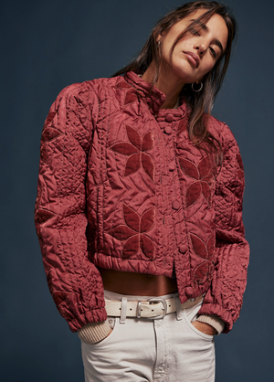 Free People Quinn Quilted Jacket in Marsala