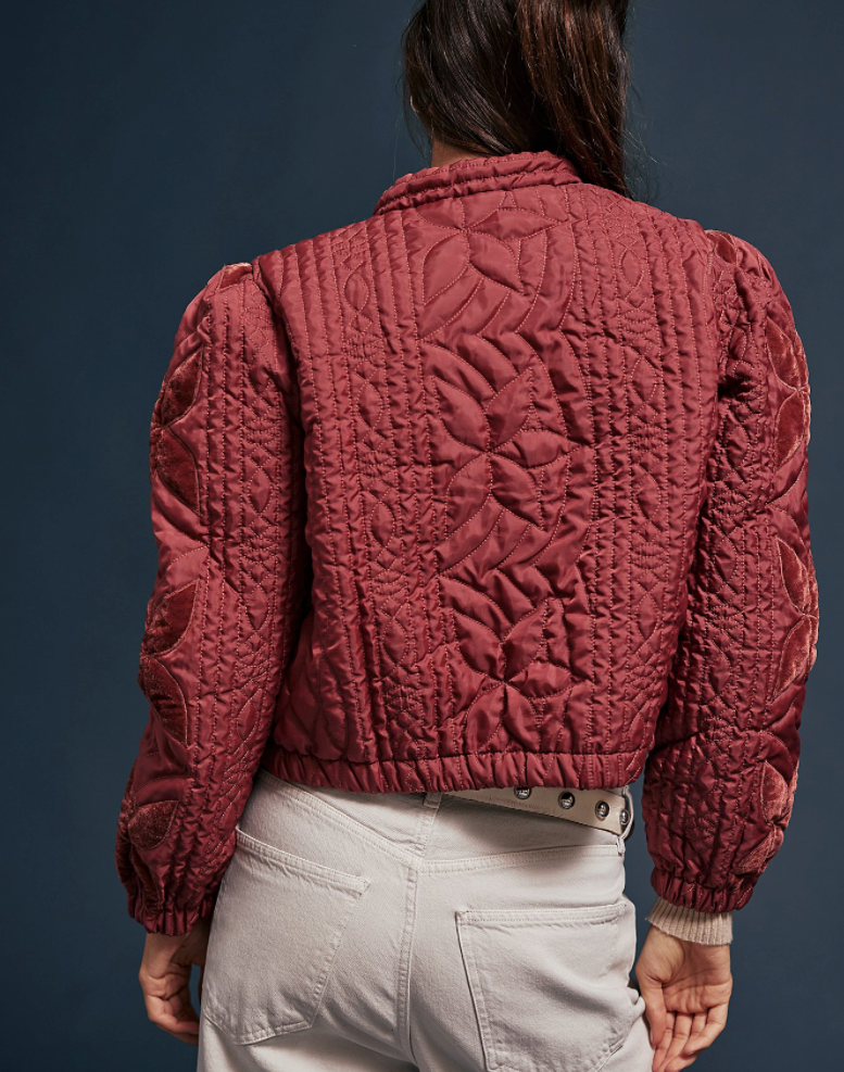 Free People Quinn Quilted Jacket in Marsala