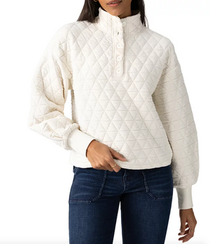 Sanctuary Quilted Button Up Popover Chalk Sweater