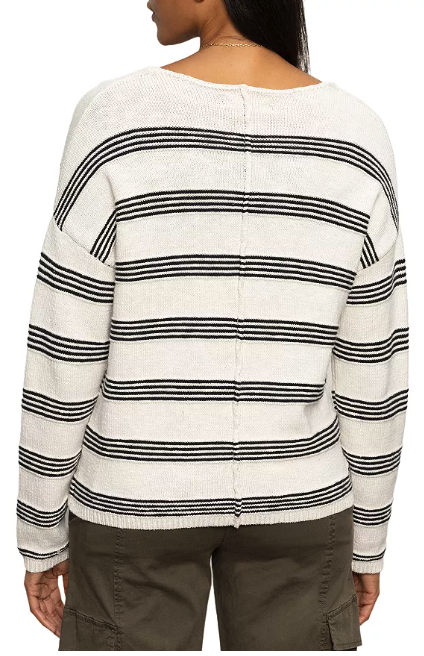 Sanctuary Easy V-Neck Sweater in Light Oat Stripe