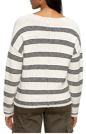 Sanctuary Easy V-Neck Sweater in Light Oat Stripe