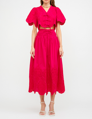 Margot Red Poplin Eyelet Cropped Blouse