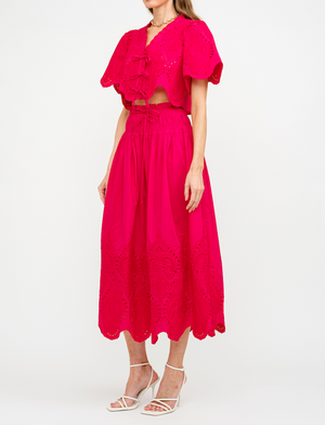 Margot Red Poplin Eyelet Cropped Blouse