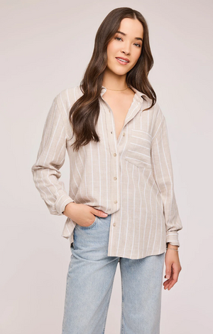 Gentle Fawn Portia Button Down Shirt in Linen Stripe