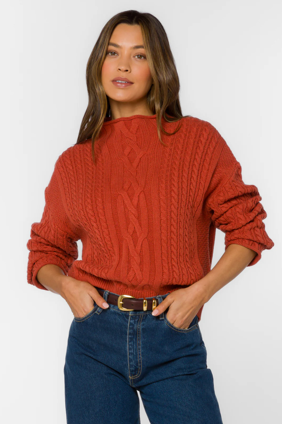 Velvet Heart Jennevie Burnt Brick Cable Sweater