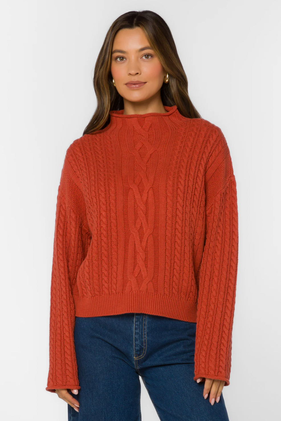 Jennevie Burnt Brick Cable Sweater