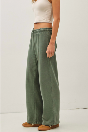 Acid Wash Wide Leg Cotton Fleece Pants