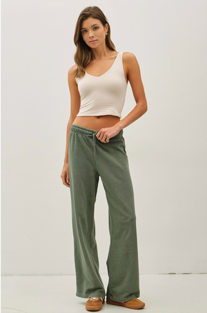 Acid Wash Wide Leg Cotton Fleece Pants