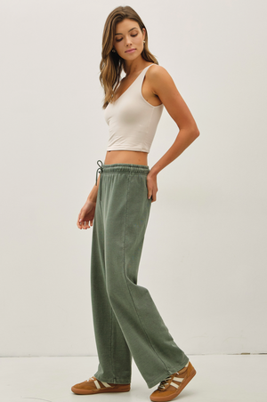 Acid Wash Wide Leg Cotton Fleece Pants
