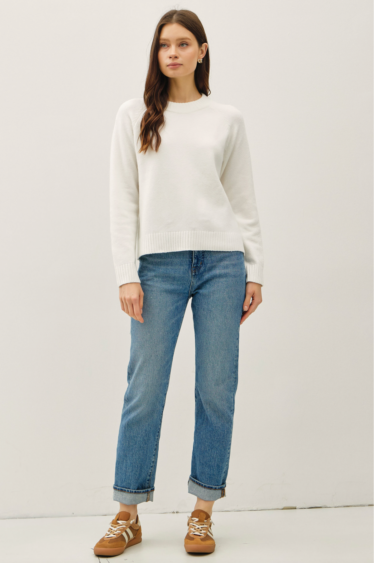 Wool Blend Classic Crewneck Sweater Top