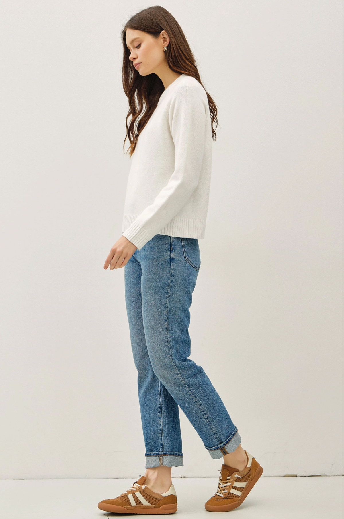 Wool Blend Classic Crewneck Sweater Top