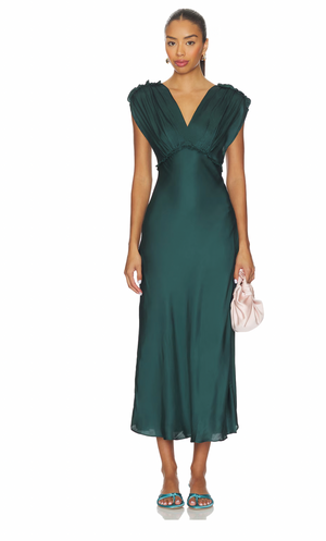 ASTR THE LABEL Deitra Satin Dress in Teal Green