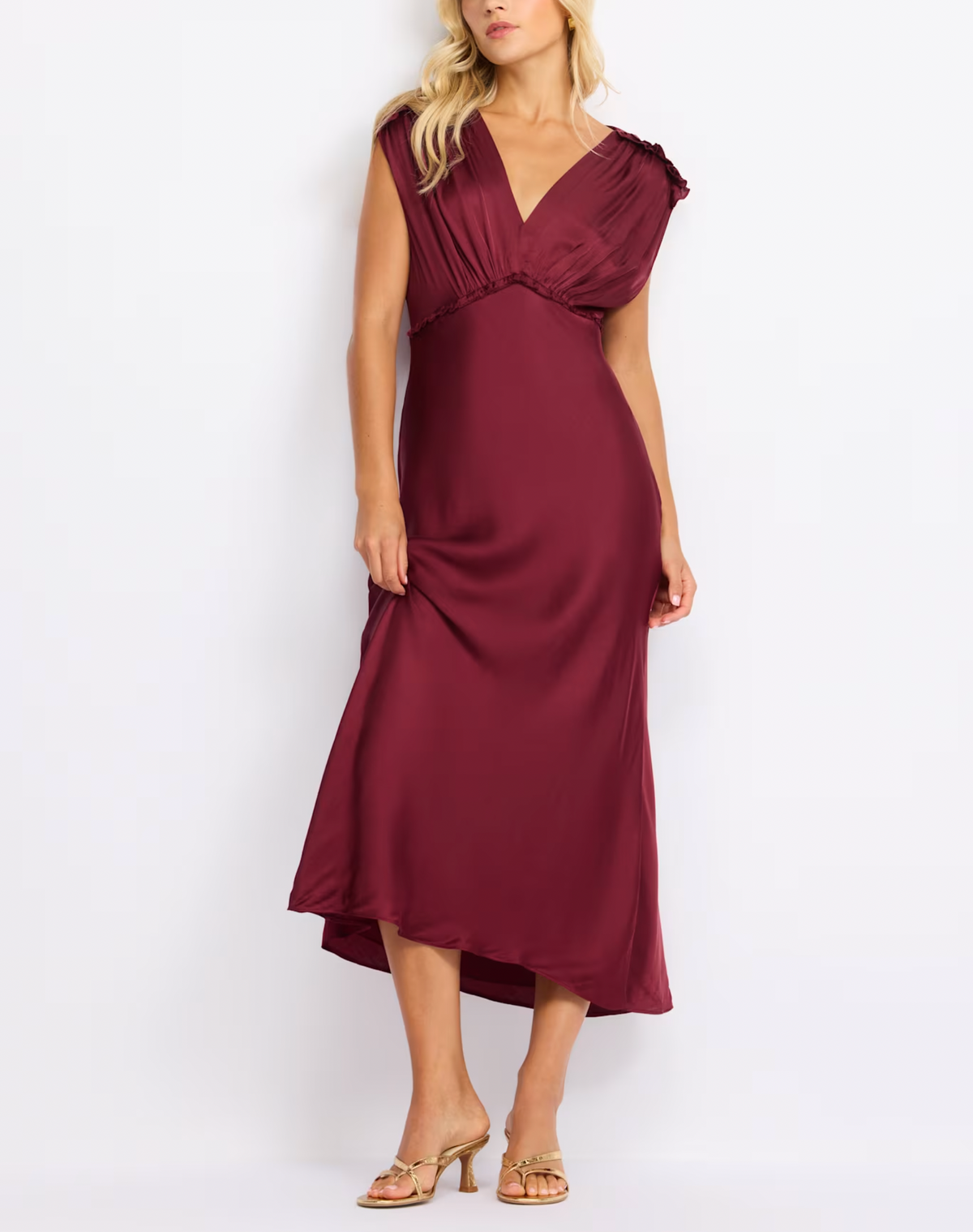ASTR THE LABEL Deitra Satin Dress in Wine