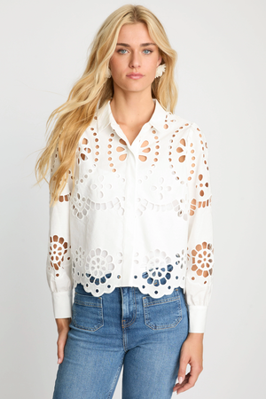 Caballero Emmie Top in White Eyelet Lace