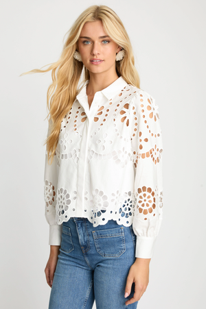 Caballero Emmie Top in White Eyelet Lace