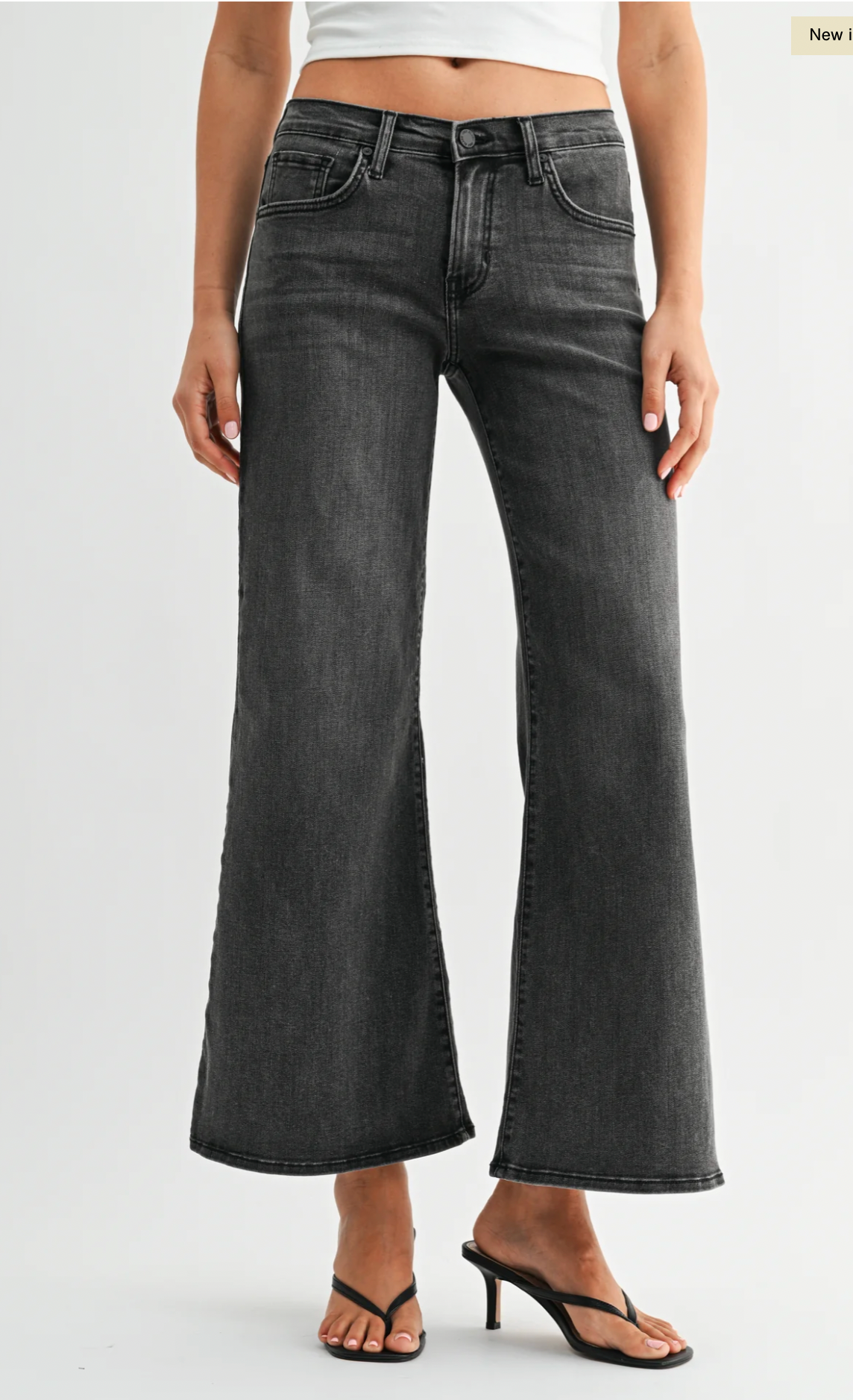 Wide Flare Leg Washed Black Jeans