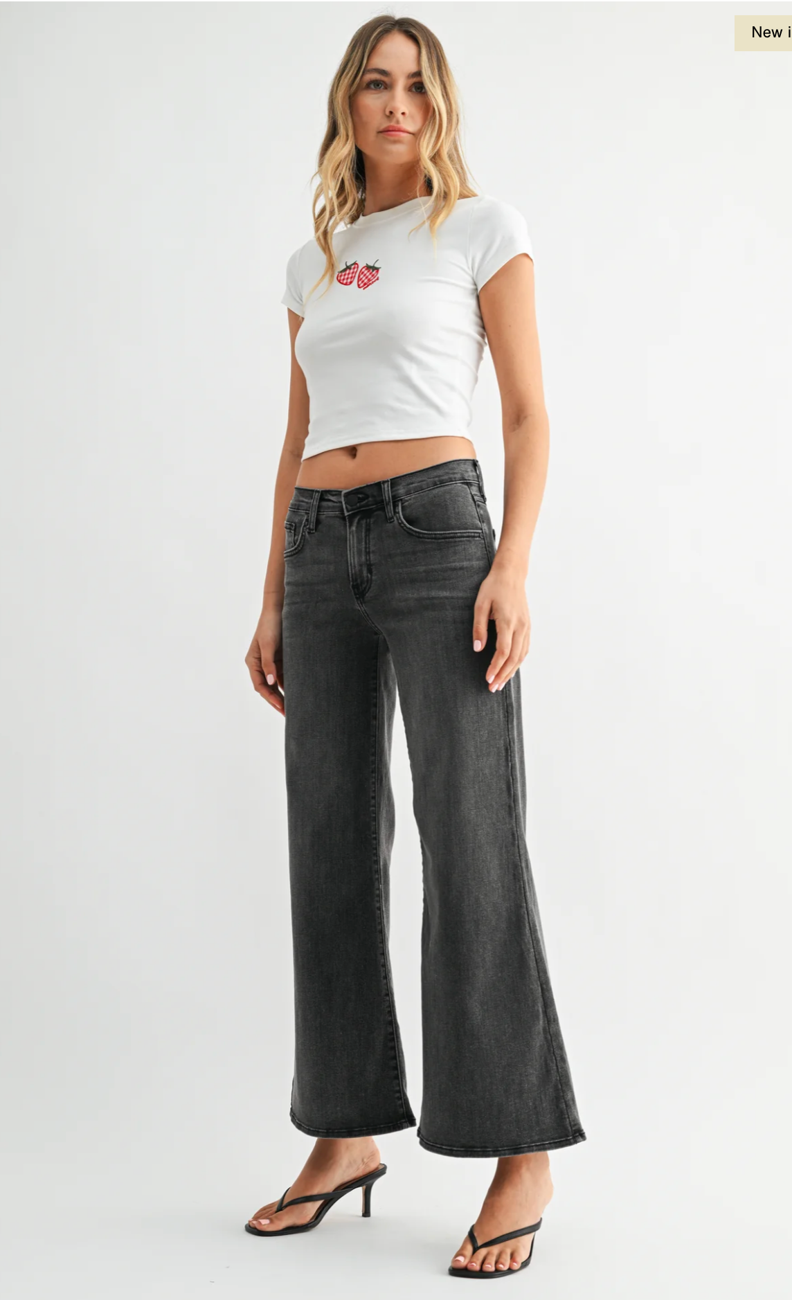 Wide Flare Leg Washed Black Jeans