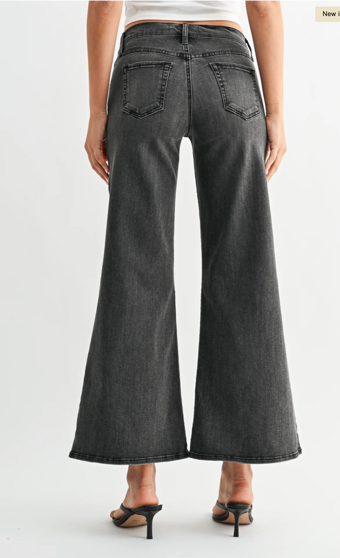 Wide Flare Leg Washed Black Jeans