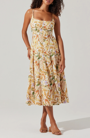 ASTR The Label Jaleyah Mustard Floral Dress