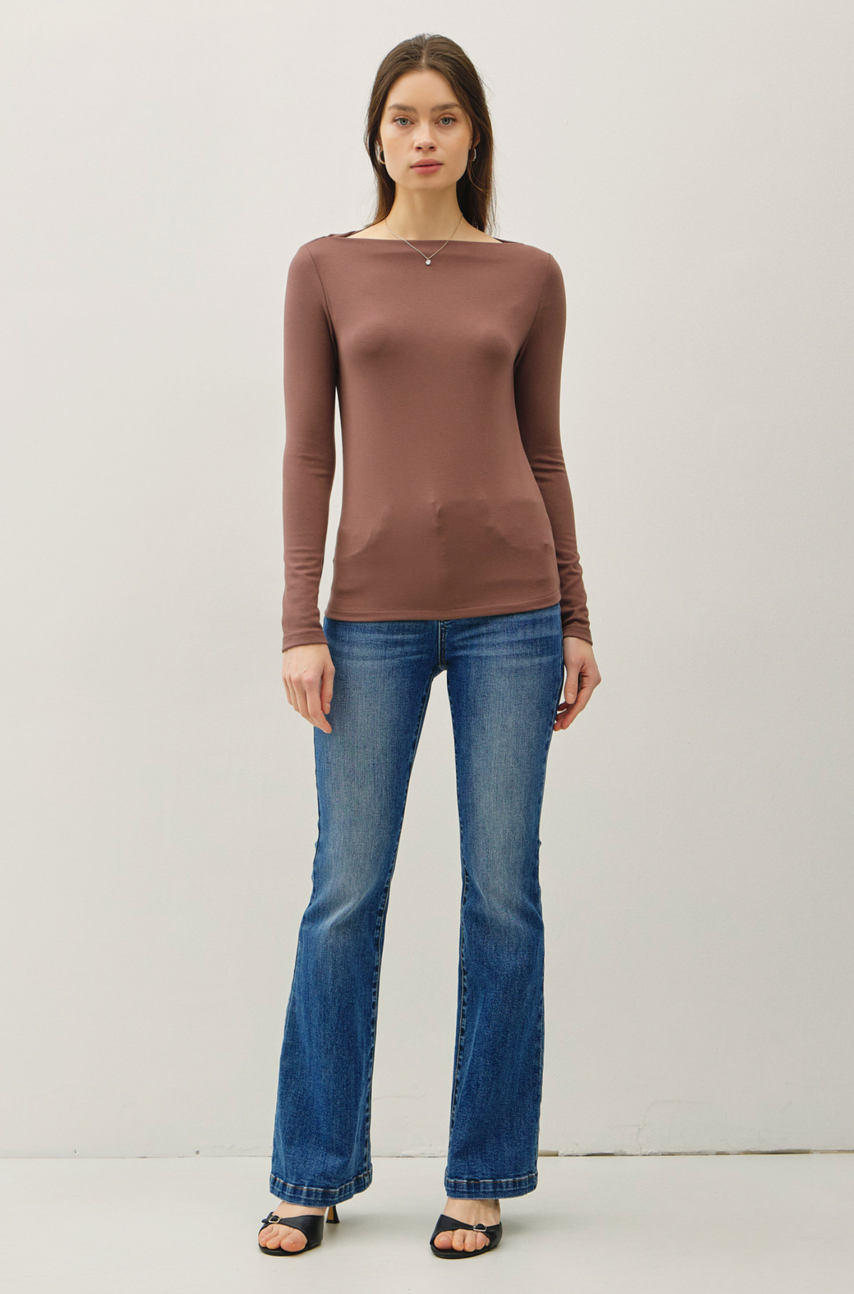 Camryn Boat Neck Longsleeve Top in Brown