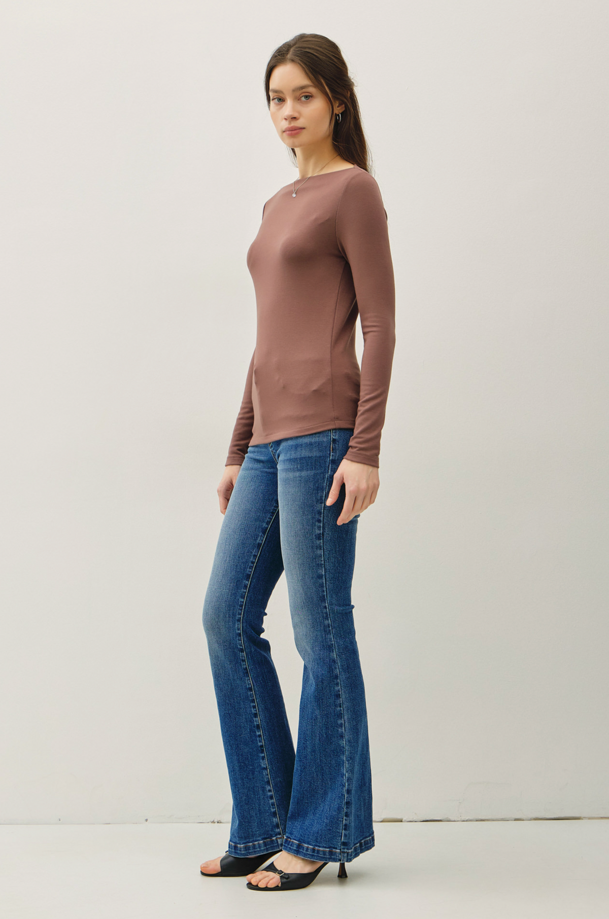 Camryn Boat Neck Longsleeve Top in Brown