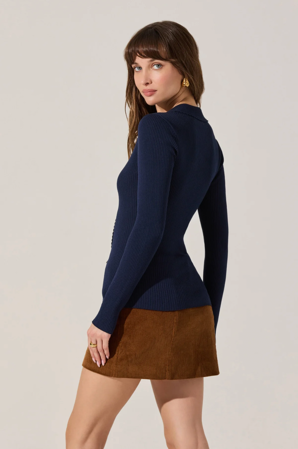 ASTR THE LABEL Keren Navy Cardigan in Navy