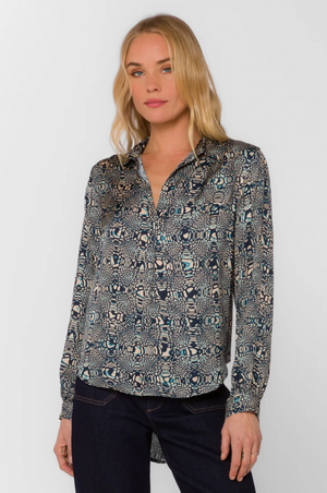 Kenzie Abstract Blouse in Navy