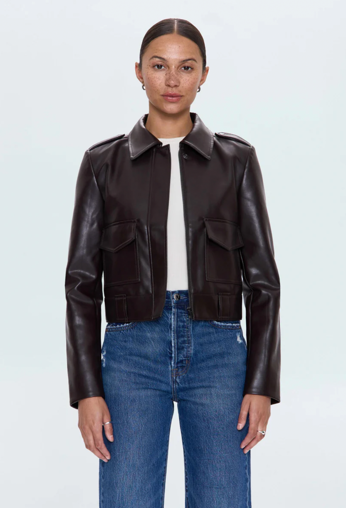 Pistola Bex  Brown Leather Jacket in French Roast