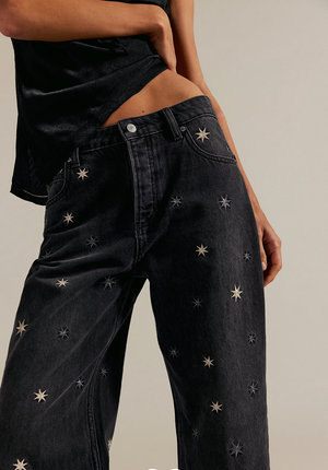 We The Free Deep Trance Shine Embroidered Dropped Boyfriend Jeans