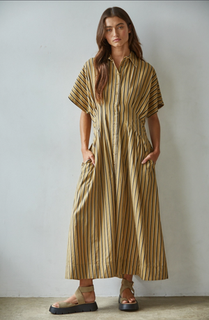 By Together Golden Striped Midi Dress