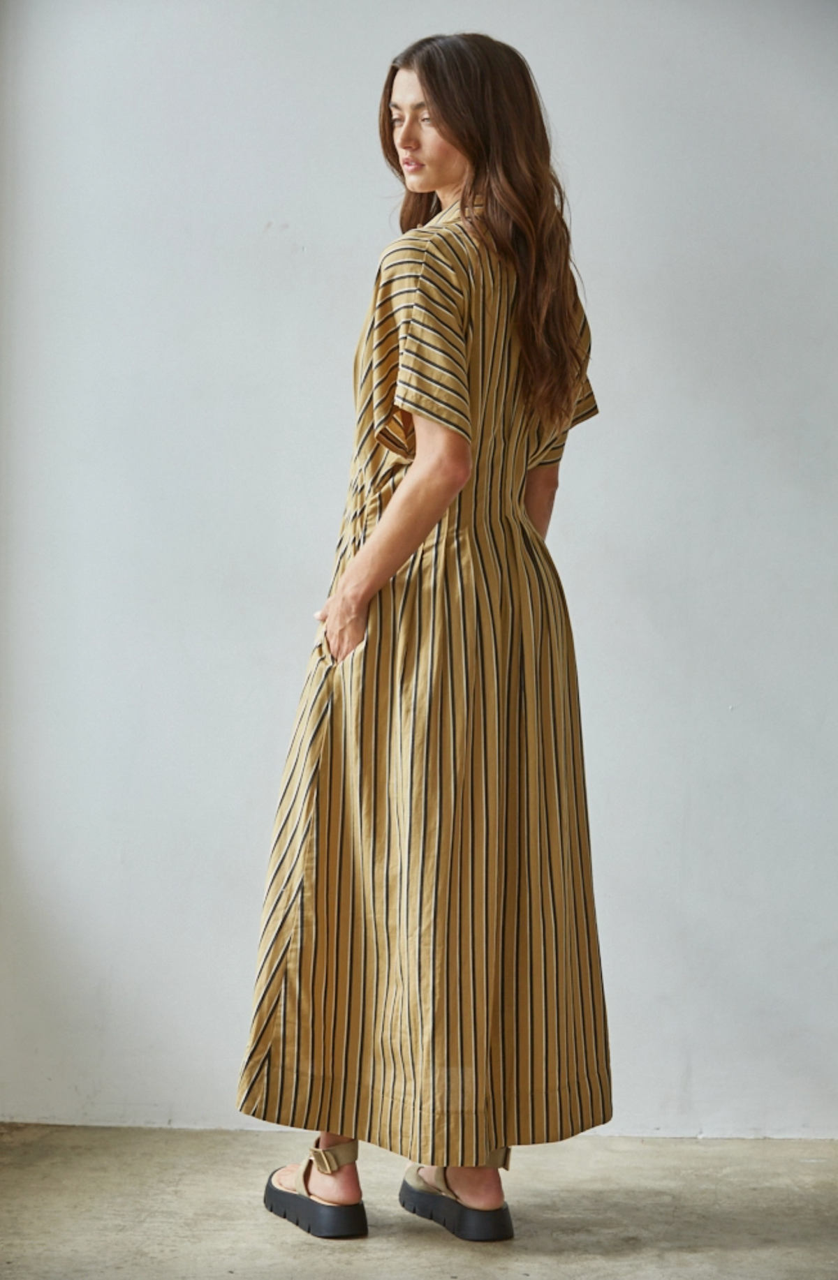 By Together Golden Striped Midi Dress