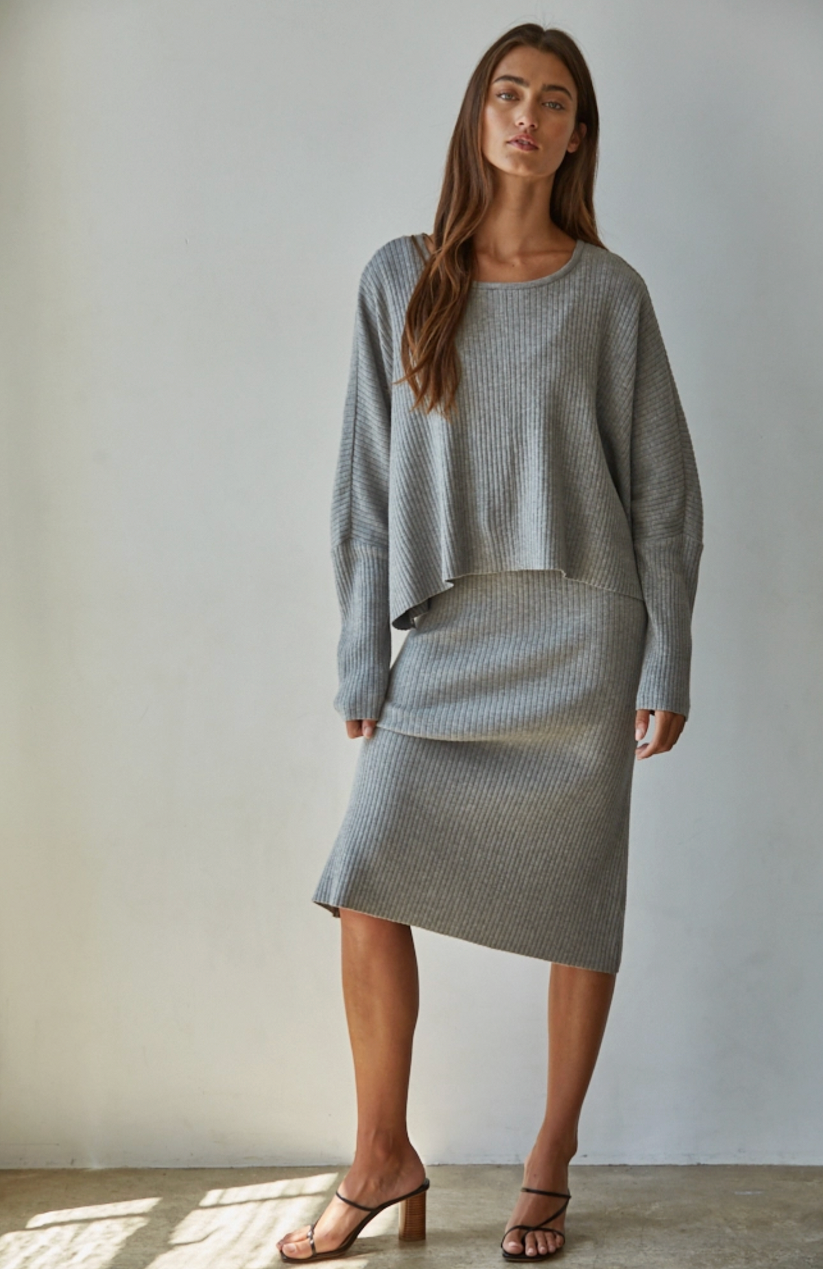 By Together Grey Ribbed Top