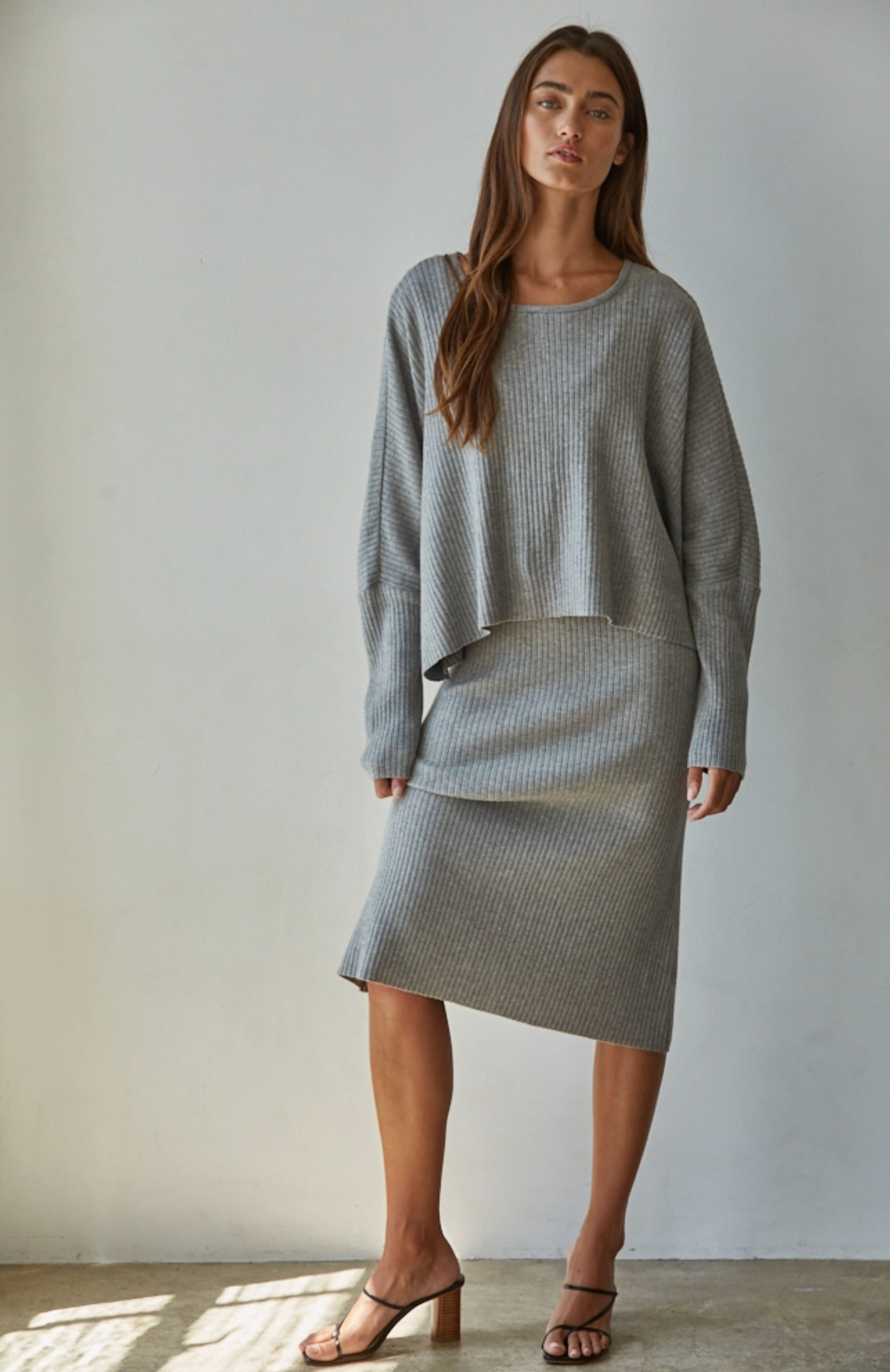 By Together Grey Ribbed Top