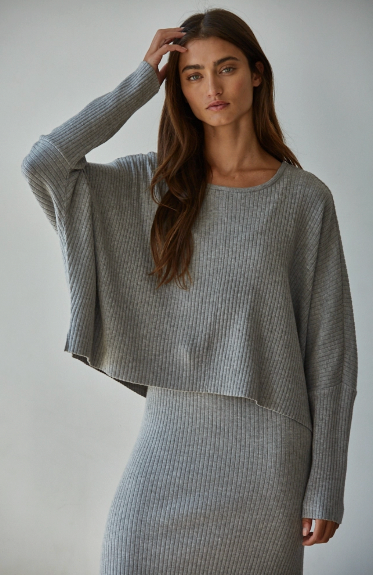 By Together Grey Ribbed Top