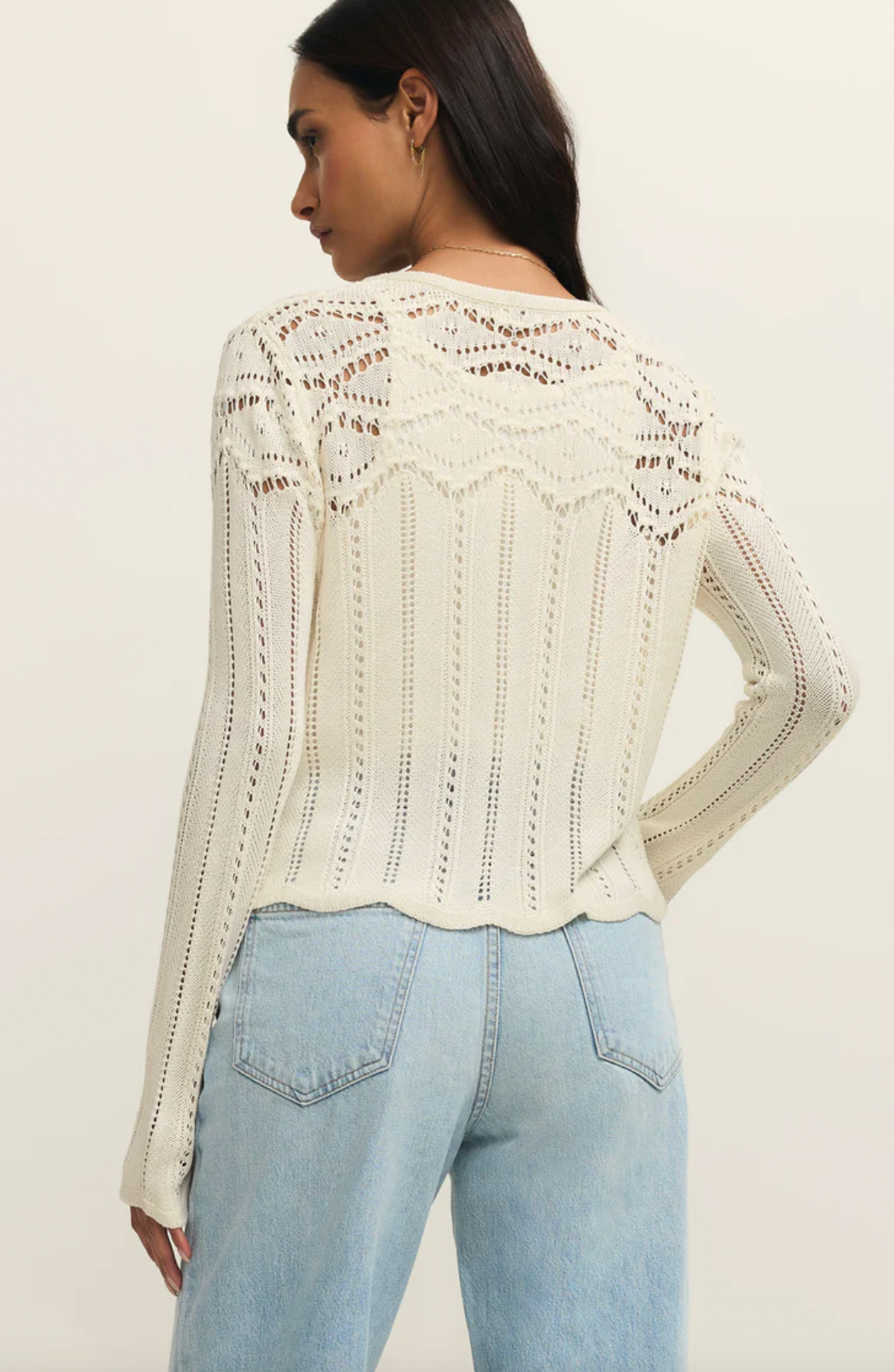 Alycia Crochet Sweater in Cloud