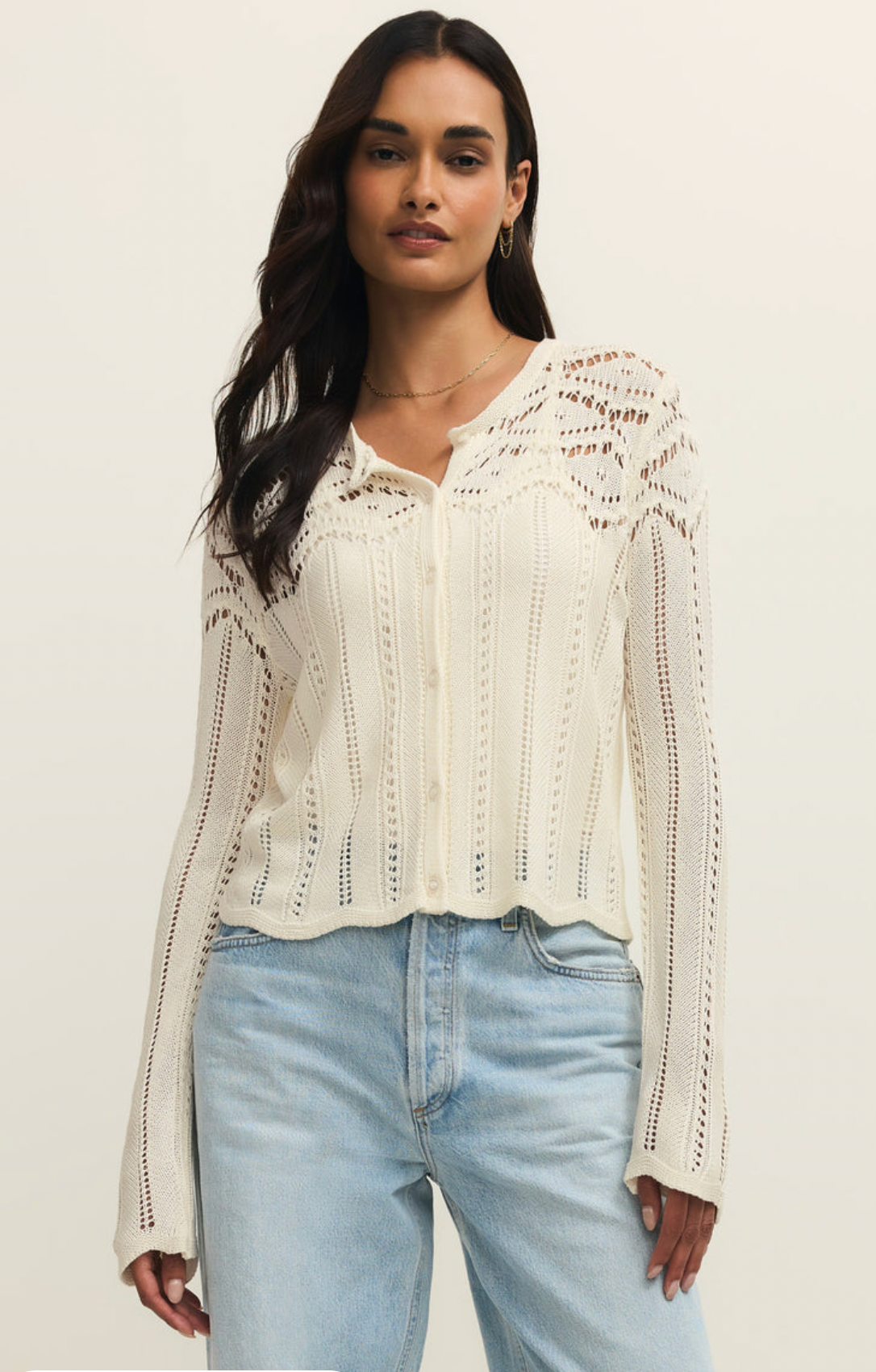 Alycia Crochet Sweater in Cloud