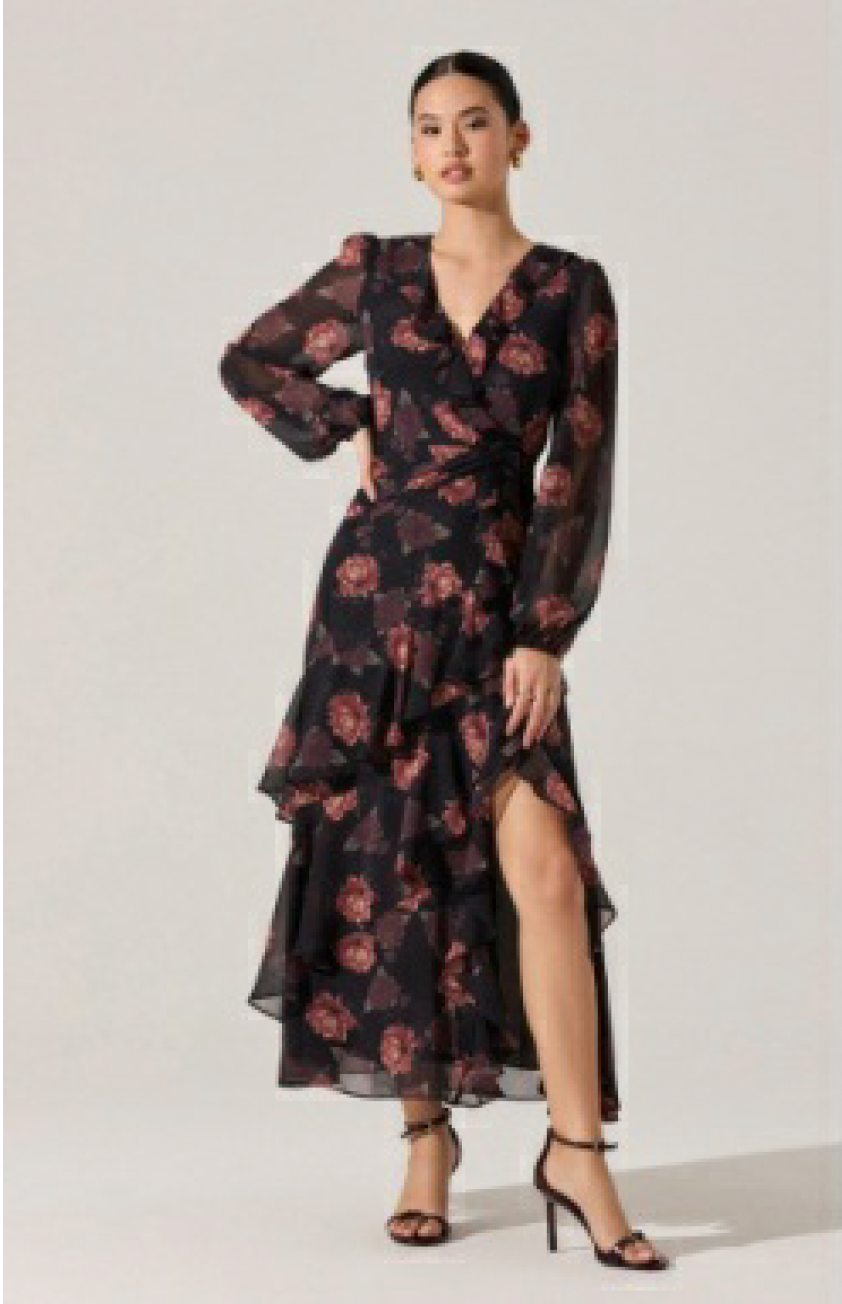 ASTR THE LABEL Corrina FLORAL BLACK Dress