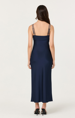Astr the Label Nevaeh Navy Satin Dress