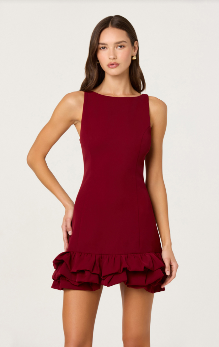 Astr the Label Elexis Wine Ruffle Dress