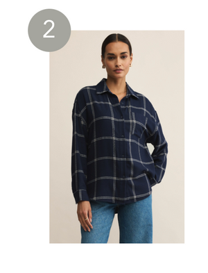 Z Supply River Plaid Button Up in Blue Sappire